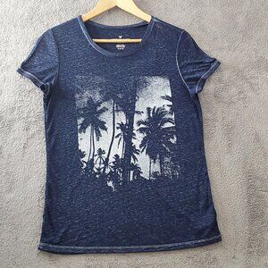 American Eagle Women’s Medium Navy Palm Tree Graphic T-Shirt Tropical Top